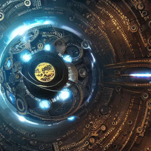 Prompt: planet made out of gears and clockwork, realistic futuristic, 4 k highly detailed, in space, cyberpunk