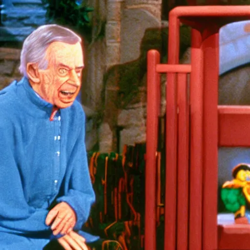 Prompt: emperor palpatine makes a special guest appearance on mr. rogers neighborhood