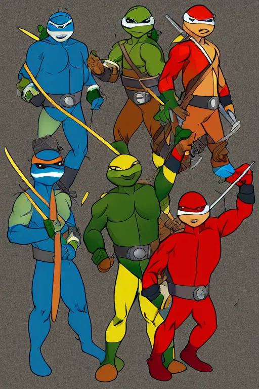 Prompt: the teenage mutant ninja turtles as power rangers, mosaic