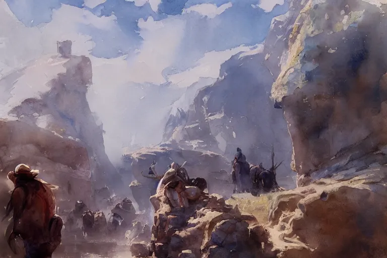 Image similar to small centered on watercolor paper, paint brush strokes, abstract watercolor painting of ancient betlehem herder, cinematic light, national romanticism by hans dahl, by jesper ejsing, by anders zorn, by greg rutkowski, by greg manchess, by tyler edlin