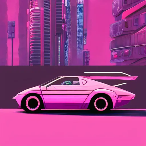 Image similar to drawing of a car with a pink background, cyberpunk art by adam pijnacker, trending on artstation, panfuturism, anime aesthetic, art on instagram, futuristic