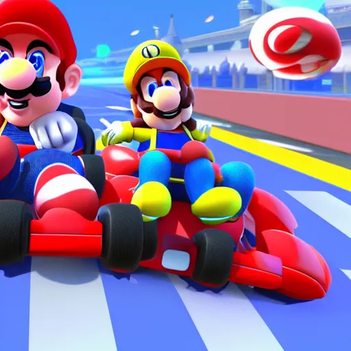 Image similar to President's in Mario kart, 3d render, concept art