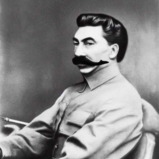 Image similar to portrait of joseph stalin cutting of his moustache