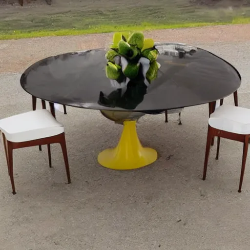 Image similar to a dining set made from pure recycled materials , Art Deco, conceptual art