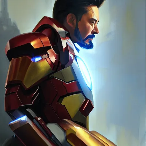 Image similar to greg manchess portrait painting of armored punisher tony stark ironman as overwatch character, medium shot, asymmetrical, profile picture, organic painting, sunny day, matte painting, bold shapes, hard edges, street art, trending on artstation, by huang guangjian and gil elvgren and sachin teng