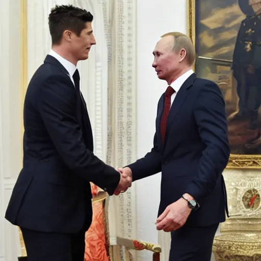 Image similar to robert lewandowski shaking hands with vladimir putin