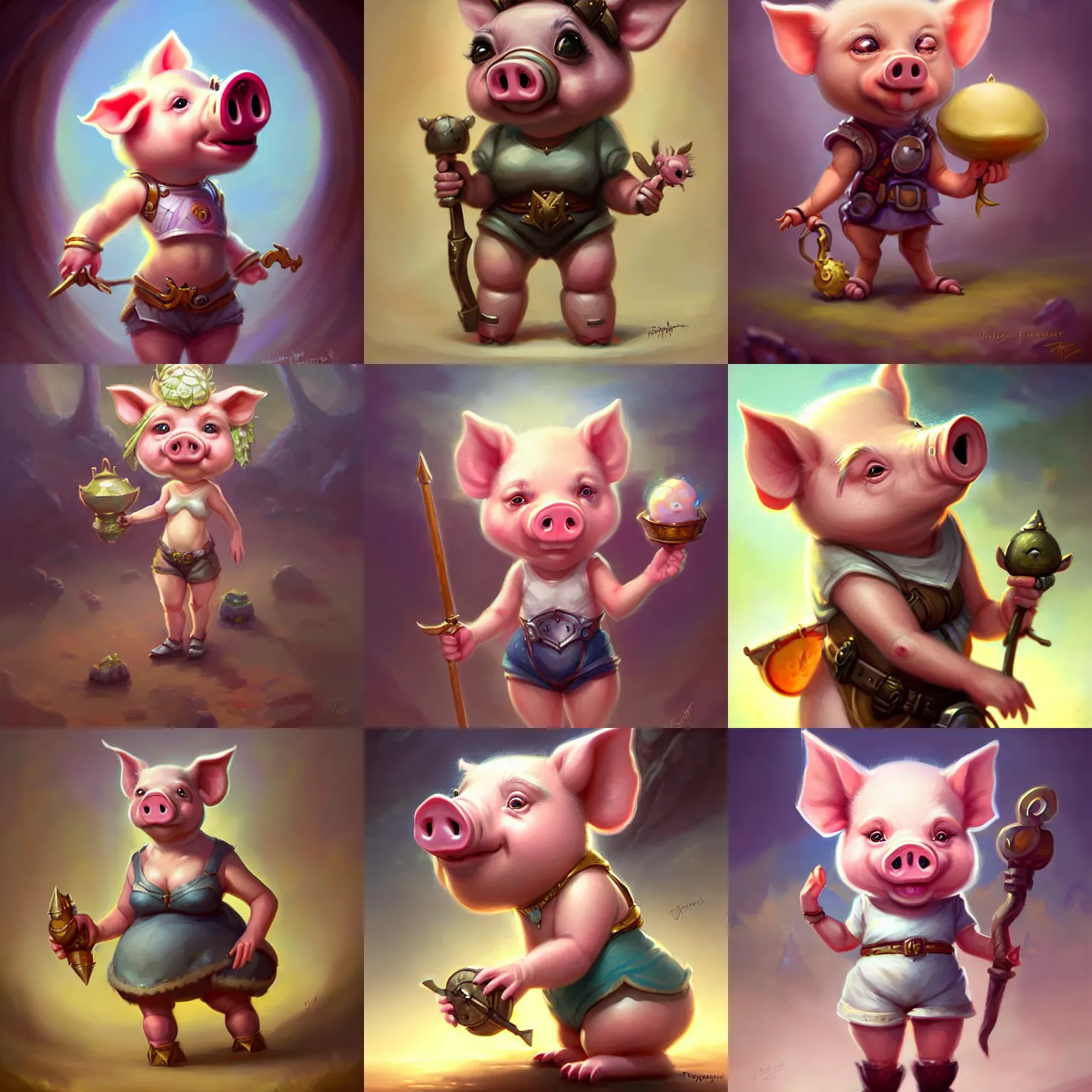 Prompt: cute little anthropomorphic pig princess wearing shorts, tiny, small, short, cute and adorable, character art portrait, matte fantasy painting, deviantart artstation, by jason felix by steve argyle by tyler jacobson by peter mohrbacher, cinema