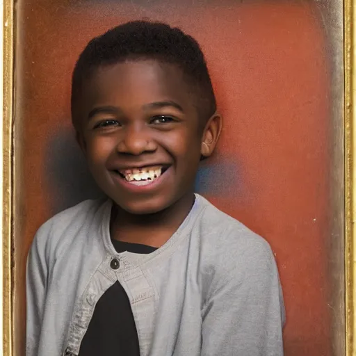 Image similar to portrait of a black boy smiling, studio portrait