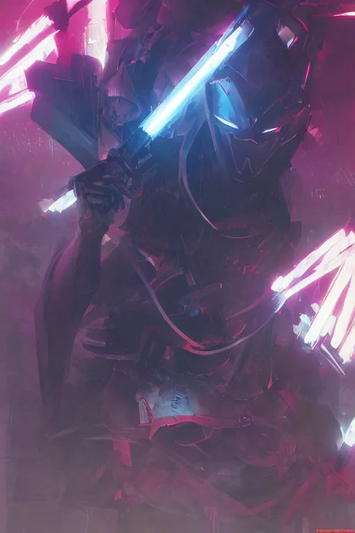 Image similar to portrait of ninja slayer, japan, neon lighting, night city, digital art from artstation, digital illustration by Ruan Jia and Mandy Jurgens and Artgerm and Wayne Barlowe and Greg Rutkowski and Zdislav Beksinski