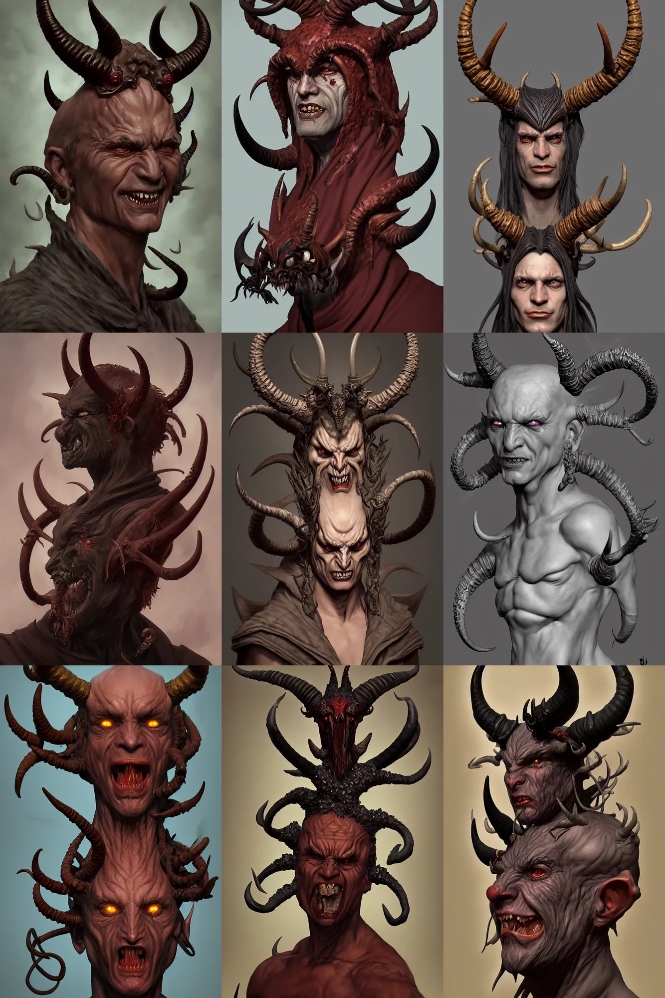 Prompt: a painting of a demon with horns and horns on his head, a character portrait by gerald brom, zbrush central contest winner, fantasy art, polycount, grotesque, artstation hq