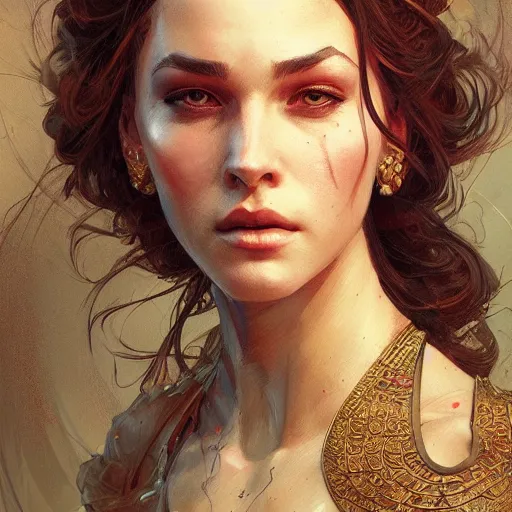 Prompt: portrait of a rugged queen, D&D, fantasy, intricate, elegant, highly detailed, digital painting, artstation, concept art, smooth, sharp focus, illustration, art by artgerm and greg rutkowski and alphonse mucha