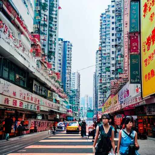 Prompt: a street on Mong Kok, Hong Kong during the day