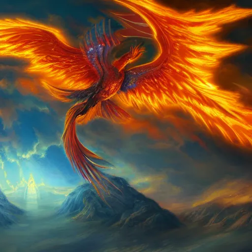 Image similar to fantasy phoenix with wing on fire, high detail, fantasy art, concept art, 4 k, ultra detail, computer art