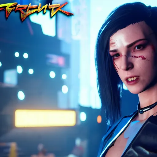 Image similar to female V from Cyberpunk 2077 wearing spiked choker, 4K