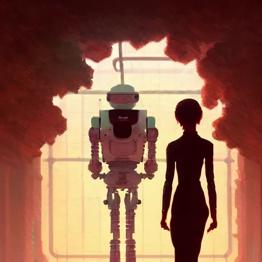 Image similar to illustration of a lonely robot seeks friend, intricate complexity, by greg rutkowski, artgerm, ross tran, conrad roset, takato yomamoto, ilya kuvshinov. 4 k, beautiful, cinematic dramatic atmosphere