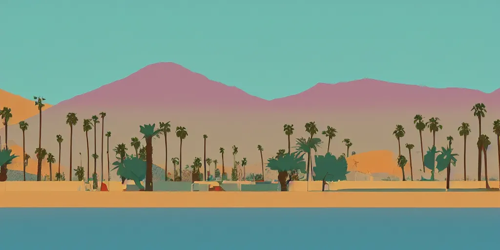 Image similar to a beautiful illustration of Palm Springs by James Gilleard, 8k, 4k