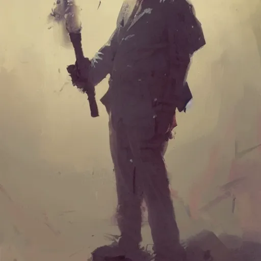 Image similar to old man portrait, throwing hand grenade, greg rutkowski art