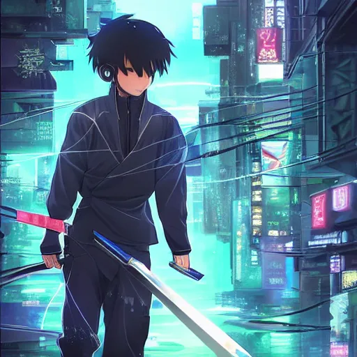 anime drifters man with large samurai sword at night, Stable Diffusion