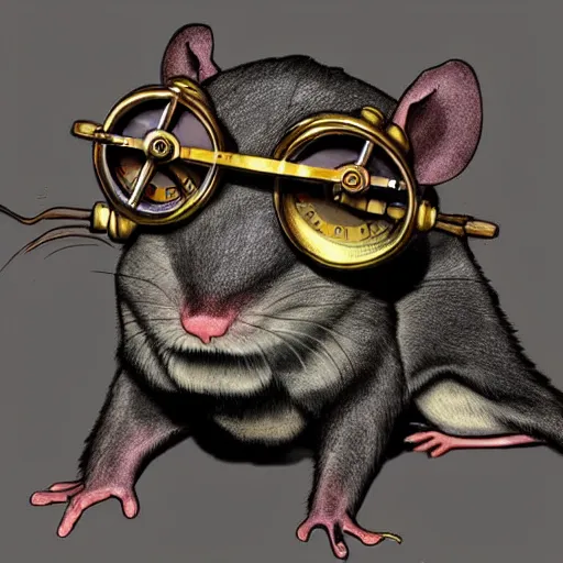 Image similar to a rat with steampunk googles, by schizophrenia patient