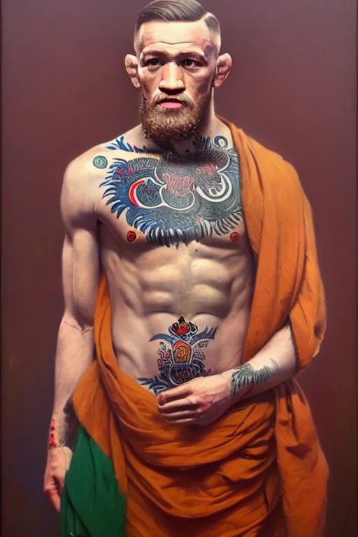 Image similar to full body portrait of conor mcgregor as mahatma gandhi, oil on canvas by william sidney mount, hindu art, great soul, irish folk, trending on artstation