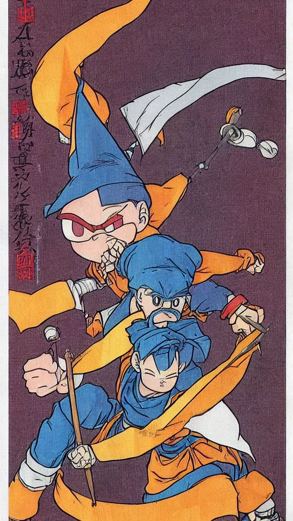 Prompt: Portrait of a wizard, sharp edges, by Akira Toriyama