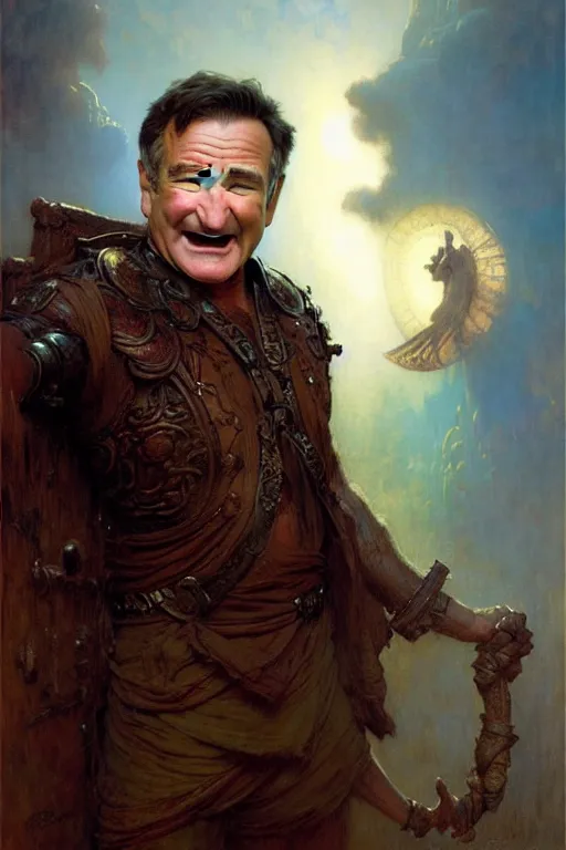 Prompt: robin williams the philosopher by gaston bussiere, bayard wu, greg rutkowski, giger, maxim verehin