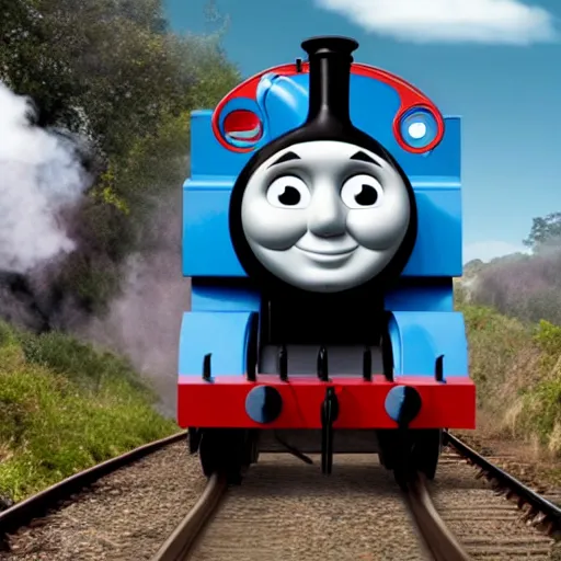 Image similar to thomas the tank engine as the face of god