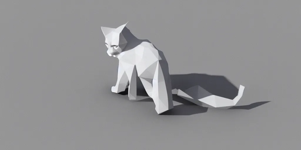Prompt: Low polygon render of a cat on a white background, isometric 3d, ultra HD