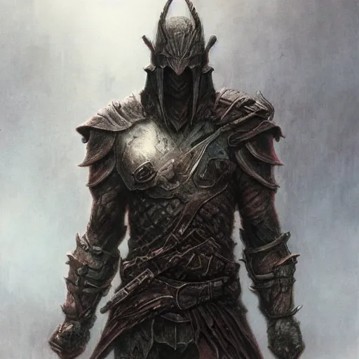 Image similar to warrior concept, beksinski, age of sigma art, ruan jia, dark soul armor concept, trending on artstation, wayne barlowe, adrian smith fantasy art, elden ring art, the hobbit art, lord of the ring art, infinity blade armor