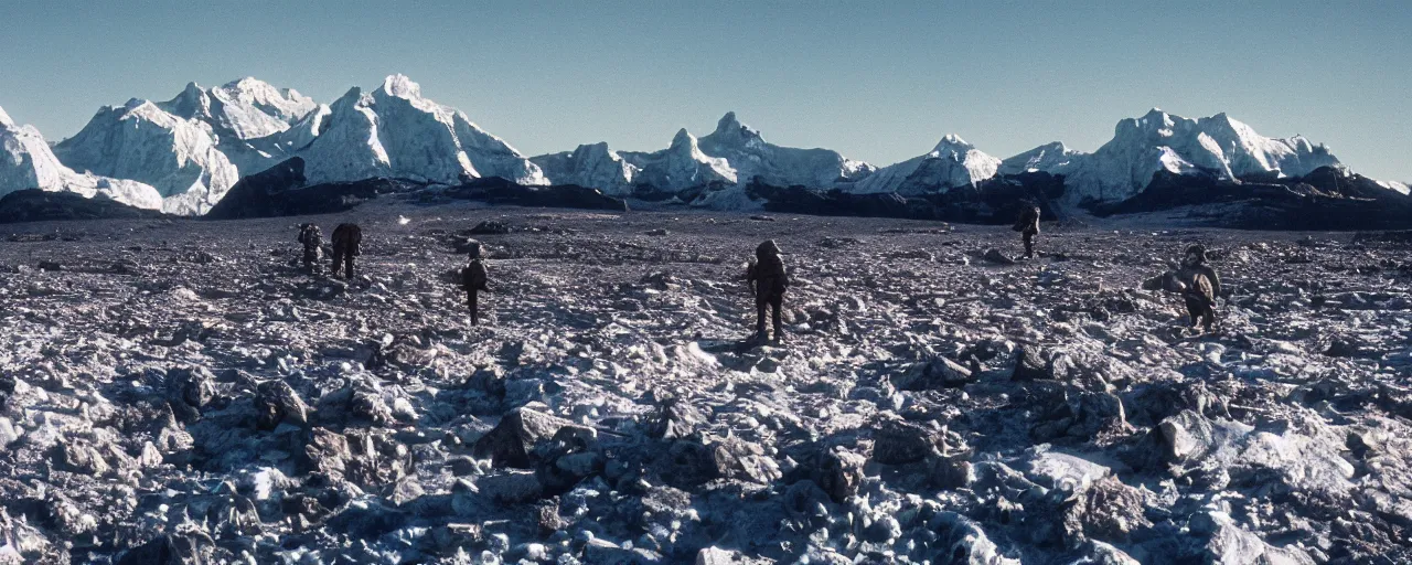 Prompt: the frozen tundra on an alien planet, mountains in the background, carbon based life forms playing, national geographic, canon 5 0 mm, cinematic lighting, photography, retro, film, kodachrome