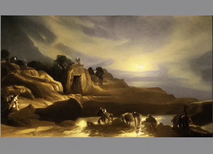 Image similar to oil painting of summer night, beautiful cinematic light, american romanticism by gericault