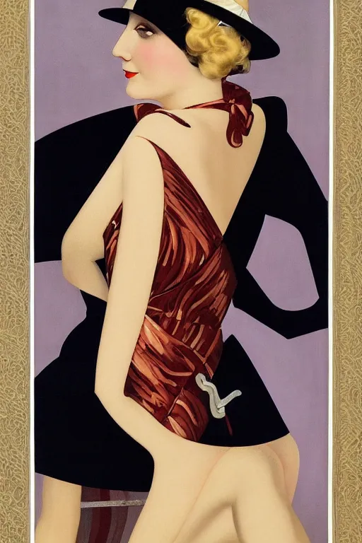 Image similar to a oil painting depicting a Jazz Age high society figure, 1920s style, smooth, highly detailed, high contrast, Coles Phillips, Dean Cornwell, JC Leyendecker, 8K