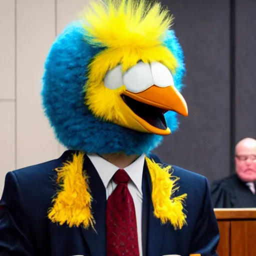 Image similar to big bird gives testimony in a court room wearing a suit