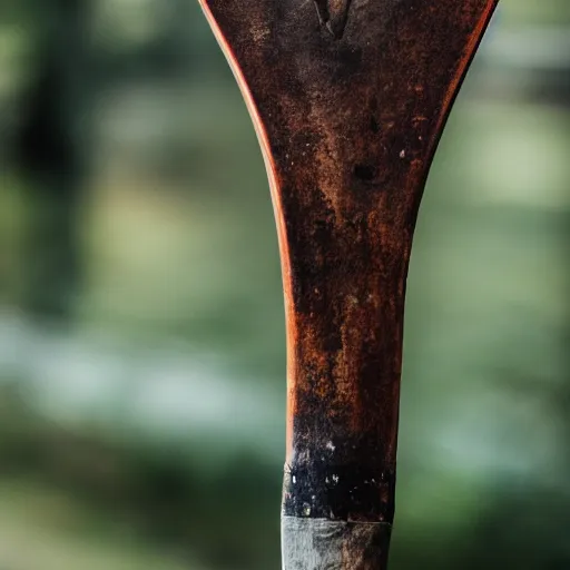 Image similar to high quality photo of a medieval axe, photography 4k, f1.8 anamorphic, bokeh, 4k, Canon, Nikon