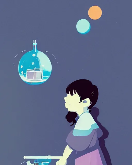 Prompt: a little girl is doing a science experiment. clean cel shaded vector art. minimalist illustration art by lois van baarle, artgerm, helen huang, petros afshar, sachin teng by makoto shinkai and ilya kuvshinov, rossdraws