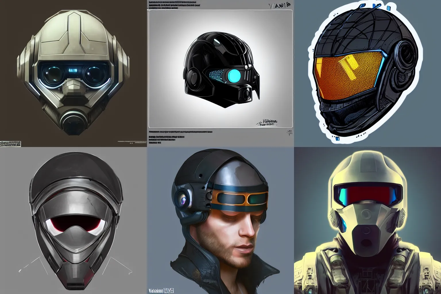 Prompt: cyberpunk helmet looking straight by Vitaly Bulgarov, concept art, artstation, high details, sticker