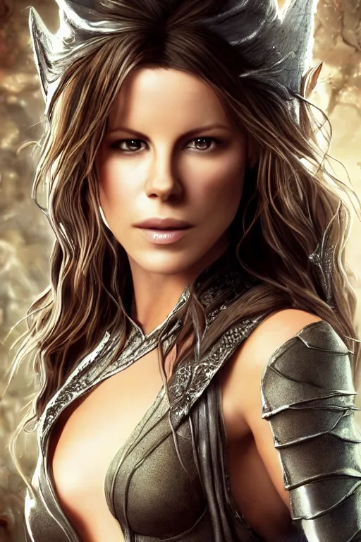 Image similar to kate beckinsale as elven Princess, hyper realistic, sharp focus, render