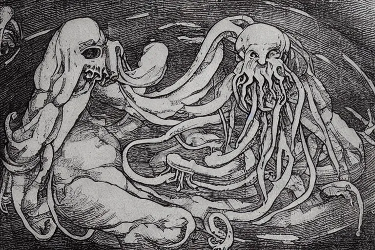 Prompt: Leonardo da Vinci's manuscript about Cthulhu