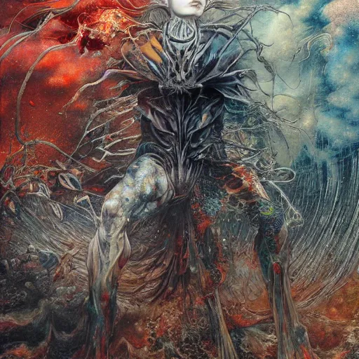 Image similar to realistic detailed UHD photorealistic Ghostrider, by Ayami Kojima, Amano, Karol Bak, Mark Brooks, tonalism, rich deep colors. Beksinski painting, art by Adrian Ghenie and Gerhard Richter. art by Takato Yamamoto. masterpiece