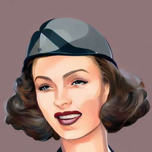 Image similar to smiling, happy, beautiful, intelligent, powerful, female ww 2 pilot, 2 9 years old, loving eyes, fully clothed, wise, beautiful, dramatic lighting, sharp focus, by stanley artgerm, dramatic lighting, trending on artstation, flat colour, geometric curves, gradient filter, art deco patterns