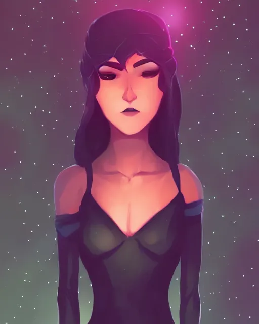 Image similar to a beautiful lucina standing under the stars with an arm raised, in professional makeup, dramatic lighting, by lois van baarle, artstation