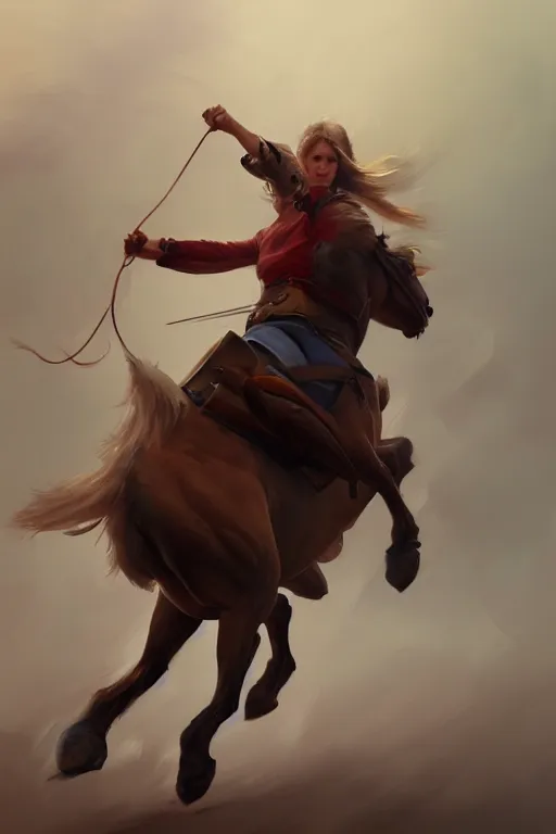 Image similar to a painting of a person riding a horse, a digital painting by mandy jurgens, trending on artstation, action painting, speedpainting, detailed painting, 2 d game art