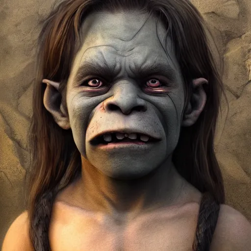 Image similar to a detailed portrait of a child orc boy, fantasy art illustration, incredibly highly detailed and realistic, 8 k, sharp focus