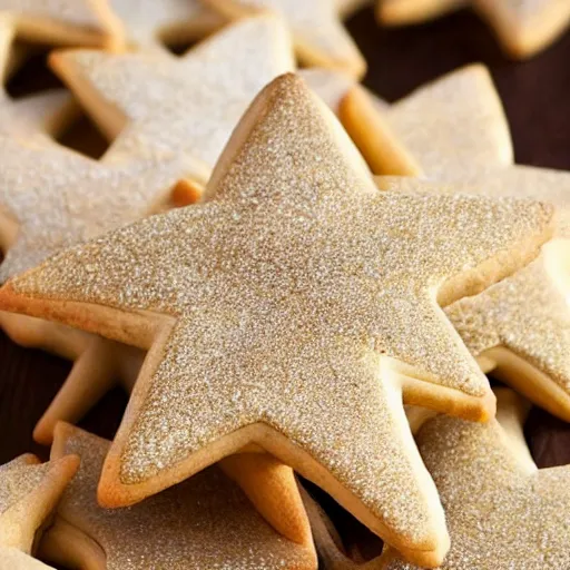 Image similar to close view of a star shaped cookie, warm dim light