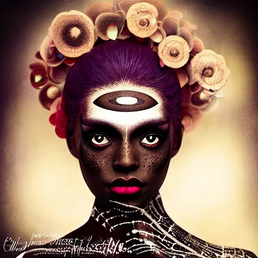 Image similar to portrait of a black woman inspired by Natalie Shau, Anna Dittmann, afro, freckles, pretty make-up, bold, self-confidence, cinematic