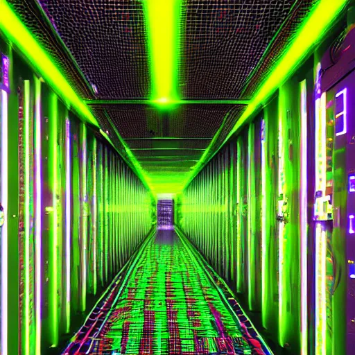 Image similar to neon environment datacenter, circuits, matrix, hd, 8 k, 2 0 7 7