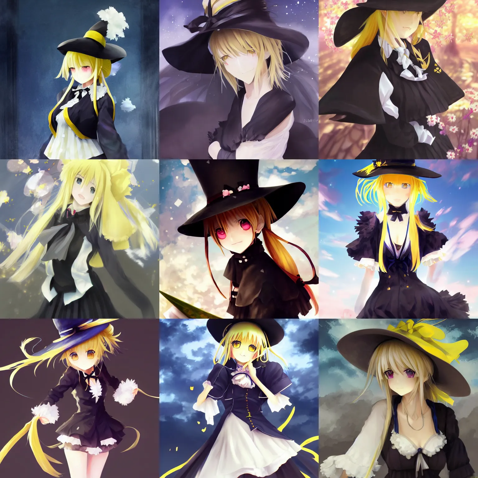 Prompt: pixiv artwork portrait of marisa kirisame from touhou project, marisa kirisame touhou artwork by greg rutkowski key art kyoto animation 4 k 8 k ultrahd trending award winning black hat broom blonde hair finely detailed yellow eyes maid dress