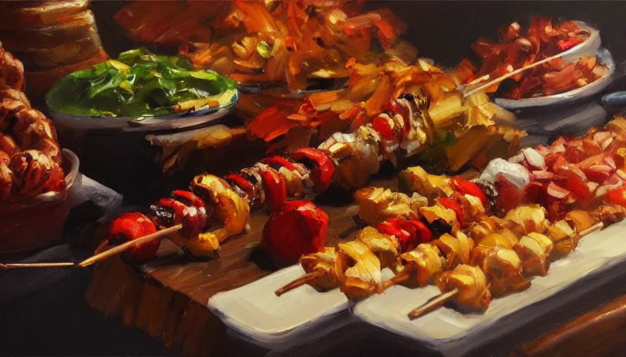 Image similar to kebab, oil painting by jama jurabaev, brush hard, artstation, for aaa game, high quality, brush stroke