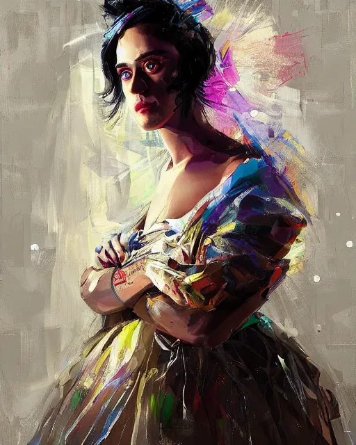 Prompt: highly detailed homeless katy perry portrait in wedding dress, ismail inceoglu, nielly