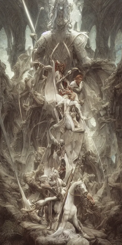 Image similar to excalibur, labyrinth, masterpiece by Edgar Maxence and Ross Tran and Michael Whelan, gustav dore, 8k, octane render